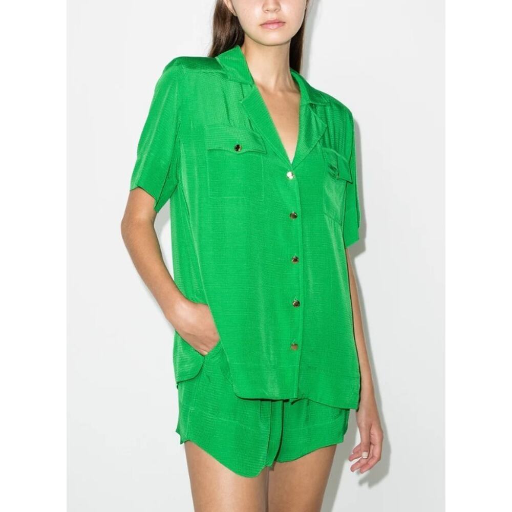 GANNI Ripstop Jersey Kelly Green Short Sleeve Shirt Top SSENSE 38 M 6 $270